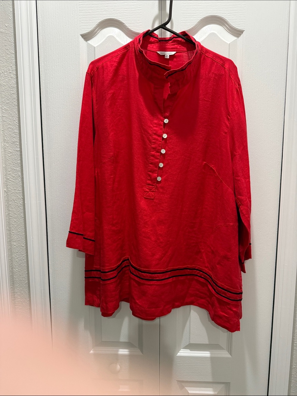 John Mark Red Tunic Top with Black Contrast Trim